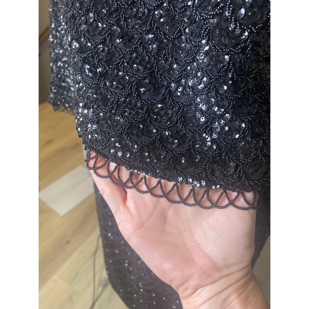Vintage Doreen Black Sequin Beaded 2 Piece Skirt Set Hand Decorated Hong Kong - Picture 5 of 13